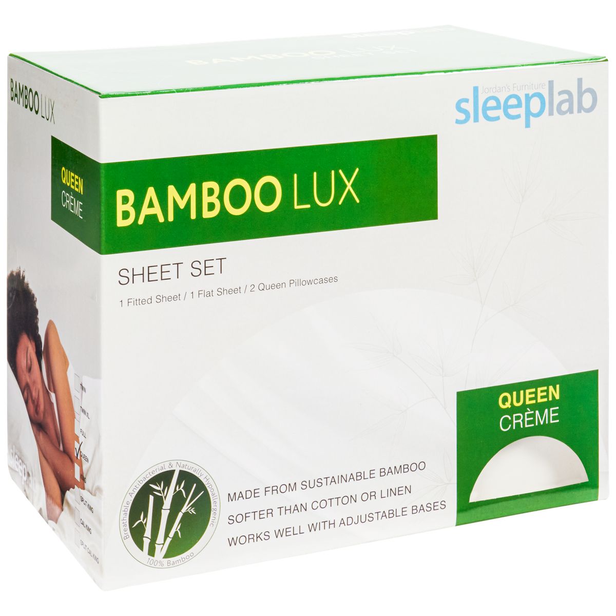 Jordan's Sleep Lab Bamboo Lux Sheet Set (Creme) - Breathable - Antibacterial - Hypoallergenic - Fits Up To 18