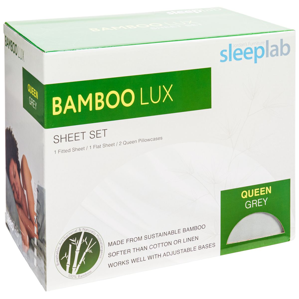 Jordan's Sleep Lab Bamboo Lux Sheet Set (Grey) - Breathable - Antibacterial - Hypoallergenic - Fits Up To 18