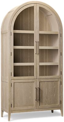 Flynn 2 Door Display Cabinet - Arched Glass Doors - Three Adjustable Shelves - Rustic Planked Wood