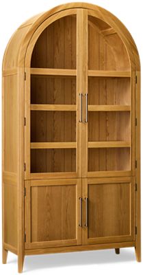 Flynn 2 Door Display Cabinet - Arched Glass Doors - Three Adjustable Shelves - Rustic Planked Wood