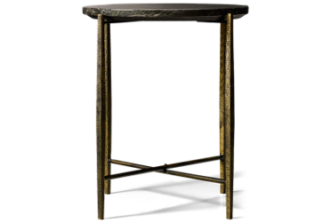 Luma Accent End Table - Round Marble Top - Hammered Gold Metal Legs - Modern Glam