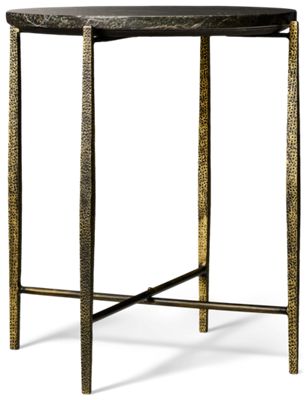 Luma Accent End Table - Round Marble Top - Hammered Gold Metal Legs - Modern Glam