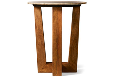 Wexler End Table - Round Marble Top - Wood Pedestal Base - Modern Mixed Media Design