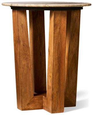 Wexler End Table - Round Marble Top - Wood Pedestal Base - Modern Mixed Media Design