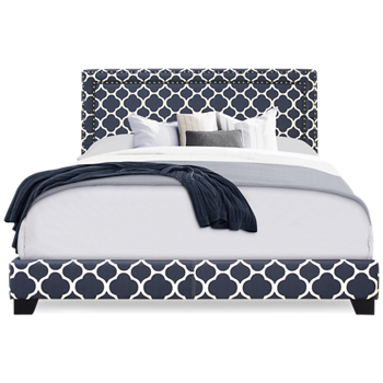 Small Spaces Queen All in One Upholstered Bed with Nailhead