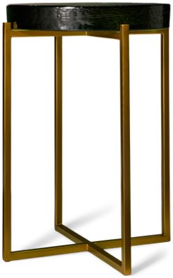 Marilee Accent Table - Brushed Gold X-Base - Translucent Green Glass Top - Contemporary Style