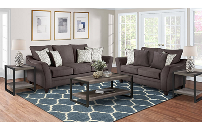 Flannel 5 Piece Living Room Set Includes: Sofa, Loveseat, Cocktail Table and 2 End Tables