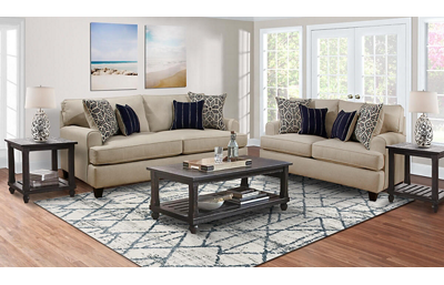 Popstitch 5 Piece Living Room Set Includes: Sofa, Loveseat, Cocktail Table and 2 End Tables