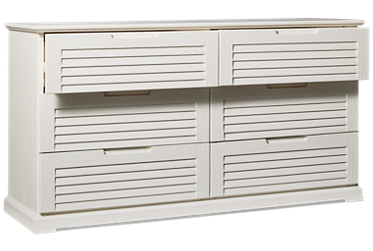 Coastal 6 Drawer Dresser - Solid Pine Construction - Smooth-Gliding Drawers - Louvered Fronts - Coastal Contemporary