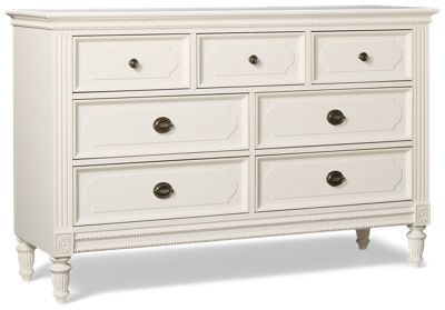 Elsa 7 Drawer Dresser - Soft White Finish - Elegant Molded Details - Vintage-Inspired Storage