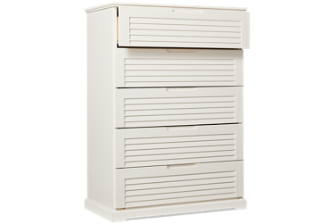 Coastal 5 Drawer Chest - Solid Pine Construction - Smooth-Gliding Drawers - Louvered Fronts - Coastal Contemporary Storage