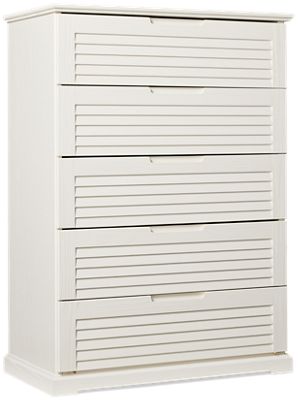 Coastal 5 Drawer Chest - Solid Pine Construction - Smooth-Gliding Drawers - Louvered Fronts - Coastal Contemporary Storage