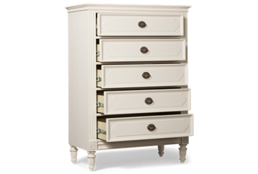 Elsa 5 Drawer Chest - Soft White Finish - Elegant Molded Details - Vintage-Inspired Storage