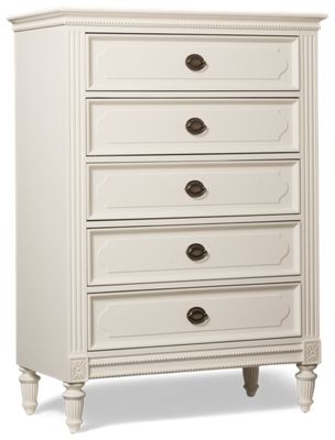 Elsa 5 Drawer Chest - Soft White Finish - Elegant Molded Details - Vintage-Inspired Storage