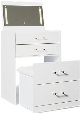 Vanity Dressing Table & Stool – Lighted Mirror - Felt Lined Storage Drawers - USB Charging - Cushioned Stool