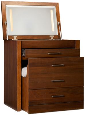 Vanity Dressing Table & Stool – Lift Top Lighted Mirror - Felt Lined Storage Drawer - Cushioned Stool