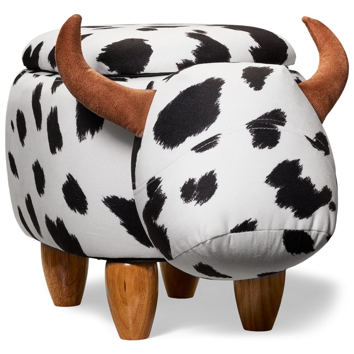 Elements Kids' Cow Storage Stool - Whimsical Design - Easy-To-Lift Top - Sturdy Wooden Legs - Soft Durable Fabric - Perfect For Playrooms