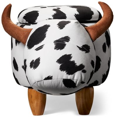 Kids' Cow Storage Stool - Whimsical Design - Easy-To-Lift Top - Sturdy Wooden Legs - Soft Durable Fabric - Perfect For Playrooms