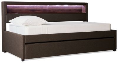 Jackson Twin Daybed with Trundle - 100% Polyester Upholstery - Headboard with Built-In Lighting - Underbed Trundle - Modern Style