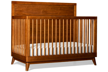 Malia Crib - Mid-Century Inspired Design - Includes Toddler Guardrail - Solid Walnut Construction - Elegant Spindle Sides