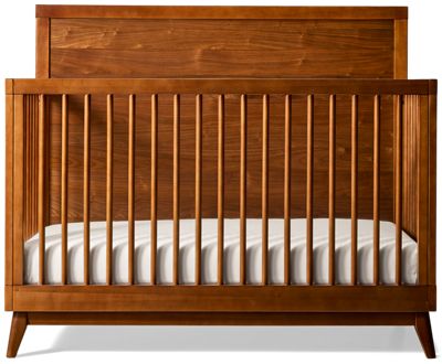 Malia Crib - Mid-Century Inspired Design - Includes Toddler Guardrail - Solid Walnut Construction - Elegant Spindle Sides