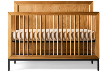 Newport Panel Convertible Crib - Solid Asian Hardwood - Slatted Sides - Sturdy Black Metal Base - 3 Adjustable Height Settings