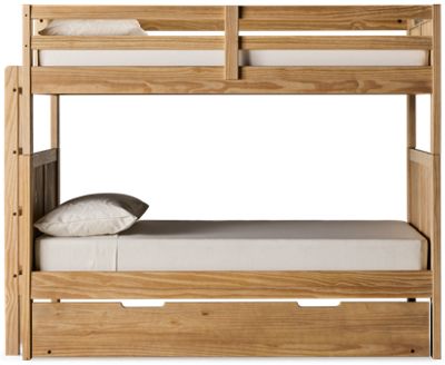 Sandstone Twin Over Twin Bunk Bed - Underbed Trundle - Guard Rails - Convenient Ladder - Versatile Finish - Durable Materials