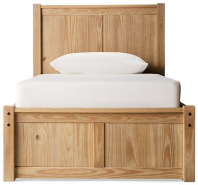Sandstone Twin Platform Bed - Elegant Paneled Design - Natural Wood Finish - Sturdy Square Legs