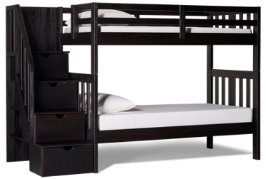 Ebony Twin Over Twin Bunk Bed with Storage Stairs