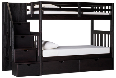 Ebony Twin Over Twin Bunk Bed with Storage Stairs and Underbed Storage