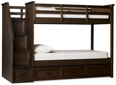Hanover Twin Over Twin Bunk Bed - Stairs - Built-In Storage Drawers - Under Bed Trundle