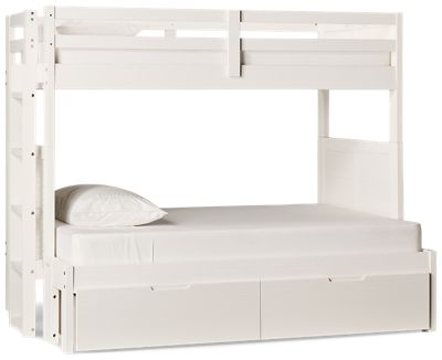 Coastal Twin Over Full Bunk Bed with Underbed Storage - Solid Pine - Louvered Sides - Guard Rails - Modern Coastal Charm