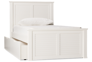 Coastal Twin Cove Platform Storage Bed - Solid Pine - Louvered Headboard and Footboard - Two Side Drawers - Modern Coastal Charm