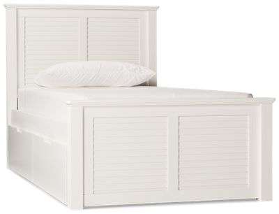 Coastal Twin Cove Platform Storage Bed - Solid Pine - Louvered Headboard and Footboard - Two Side Drawers - Modern Coastal Charm