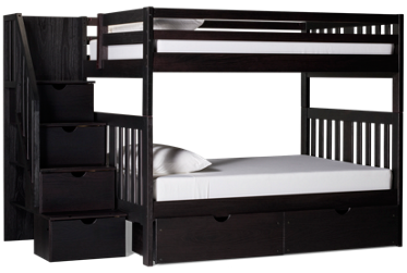 Ebony Full Over Full Bunk Bed with Storage Stairs and Underbed Storage