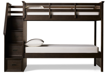 Hanover Twin Over Twin Bunk Bed With Staircase Set - Classic Mission Style - Built-In Storage Drawers