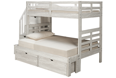 Nate Twin Over Full Bunk Bed - Solid Brazilian Pine - Storage Stairs - Underbed Storage - Versatile Finish
