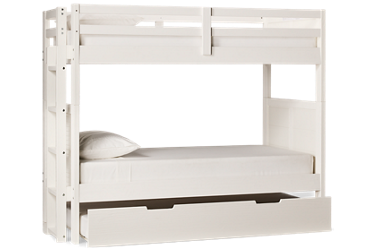 Coastal Twin Over Twin Bunk Bed with Trundle - Solid Pine - Louvered Sides - Ladder and Guard Rails - Modern Coastal Charm
