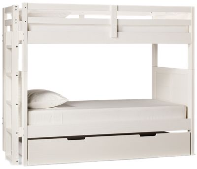 Coastal Twin Over Twin Bunk Bed with Trundle - Solid Pine - Louvered Sides - Ladder and Guard Rails - Modern Coastal Charm
