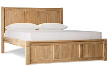 Sandstone Queen Platform Bed - Elegant Paneled Design - Natural Wood Finish - Sturdy Square Legs