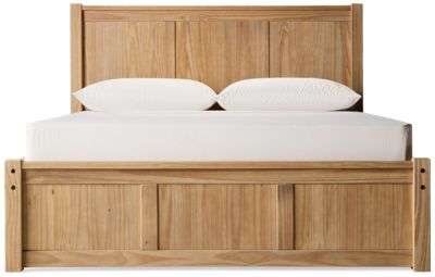 Sandstone Queen Platform Bed - Elegant Paneled Design - Natural Wood Finish - Sturdy Square Legs