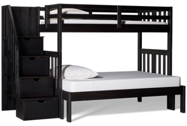 Ebony Twin Over Full Bunk Bed with Storage Stairs
