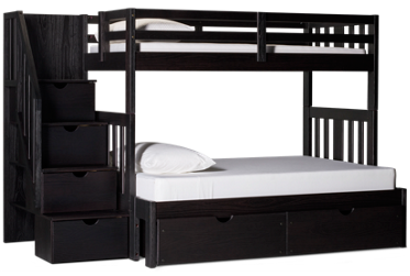 Ebony Twin Over Full Bunk Bed with Storage Stairs and Underbed Storage