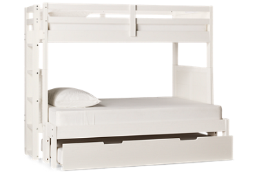 Coastal Twin Over Full Bunk Bed with Trundle - Solid Pine - Louvered Sides - Ladder and Guard Rails - Modern Coastal Charm