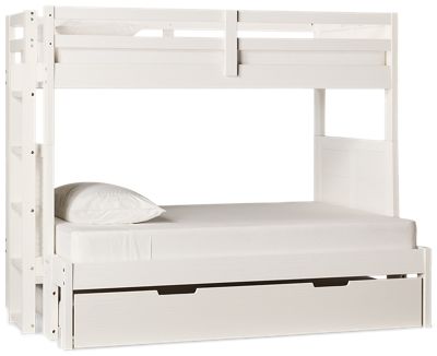 Coastal Twin Over Full Bunk Bed with Trundle - Solid Pine - Louvered Sides - Ladder and Guard Rails - Modern Coastal Charm
