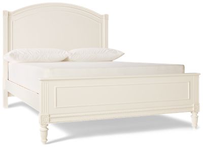 Elsa Full Panel Bed - Soft White Finish - Arched Paneled Headboard - Turned Fluted Legs - Classic Design