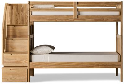 Sandstone Twin Over Twin Bunk Bed - Storage Staircase - Guard Rails - Elegant Sandstone Finish