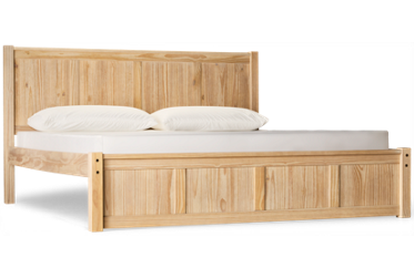 Sandstone King Platform Bed - Elegant Paneled Design - Natural Wood Finish - Sturdy Square Legs