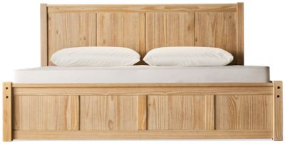 Sandstone King Platform Bed - Elegant Paneled Design - Natural Wood Finish - Sturdy Square Legs