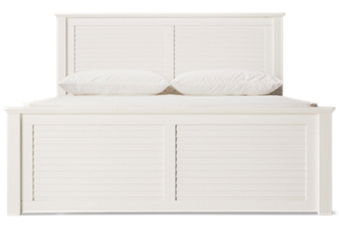Coastal Queen Cove Platform Bed - Solid Pine - Louvered Headboard and Footboard - Crown Molded Ledges - Modern Coastal Charm